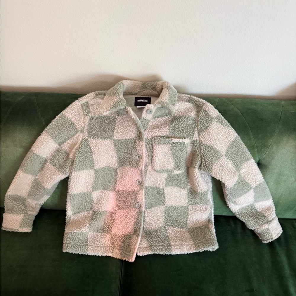 Cozy Cream and Green Checkered Teddy Jacket